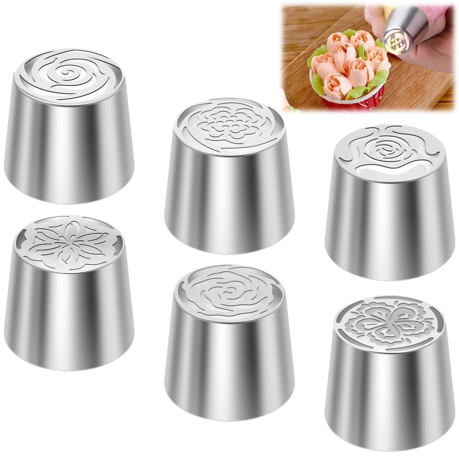 6/8Pcs Flower Russian Piping Tip Set DIY Baking Cupcake Cookie Decorating Stainless Steel Layered Rose Icing Tip Kitchen Gadgets