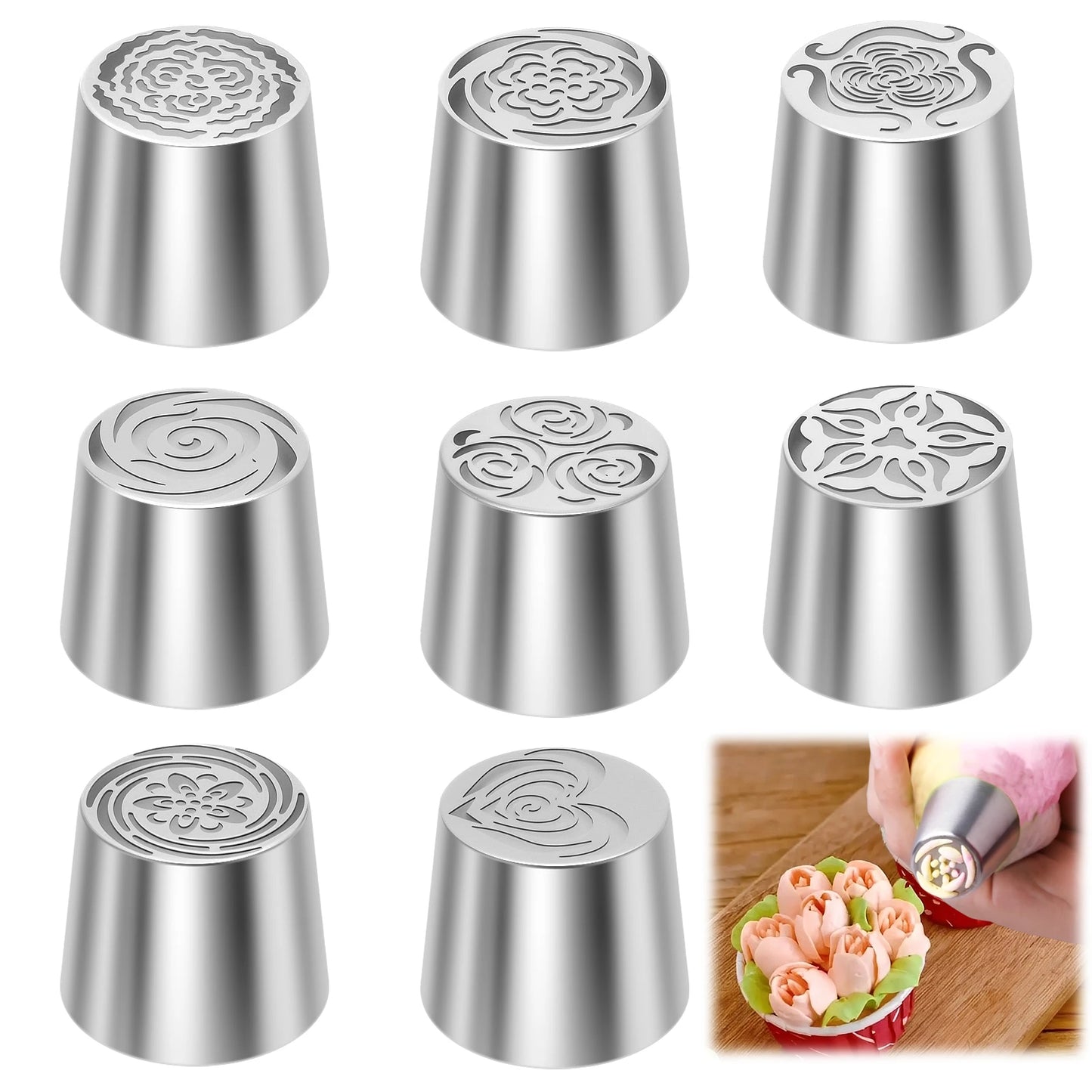 6/8Pcs Flower Russian Piping Tip Set DIY Baking Cupcake Cookie Decorating Stainless Steel Layered Rose Icing Tip Kitchen Gadgets
