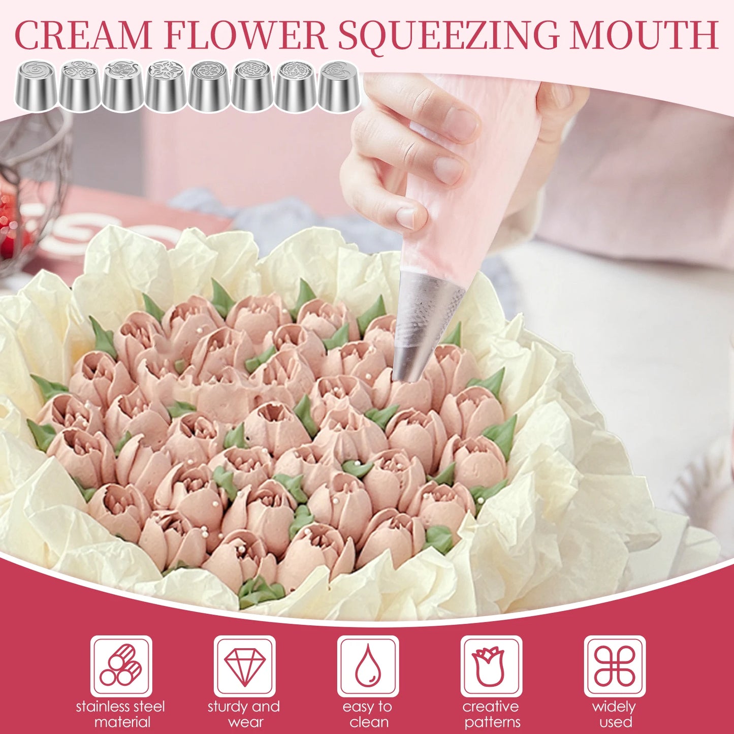 6/8Pcs Flower Russian Piping Tip Set DIY Baking Cupcake Cookie Decorating Stainless Steel Layered Rose Icing Tip Kitchen Gadgets