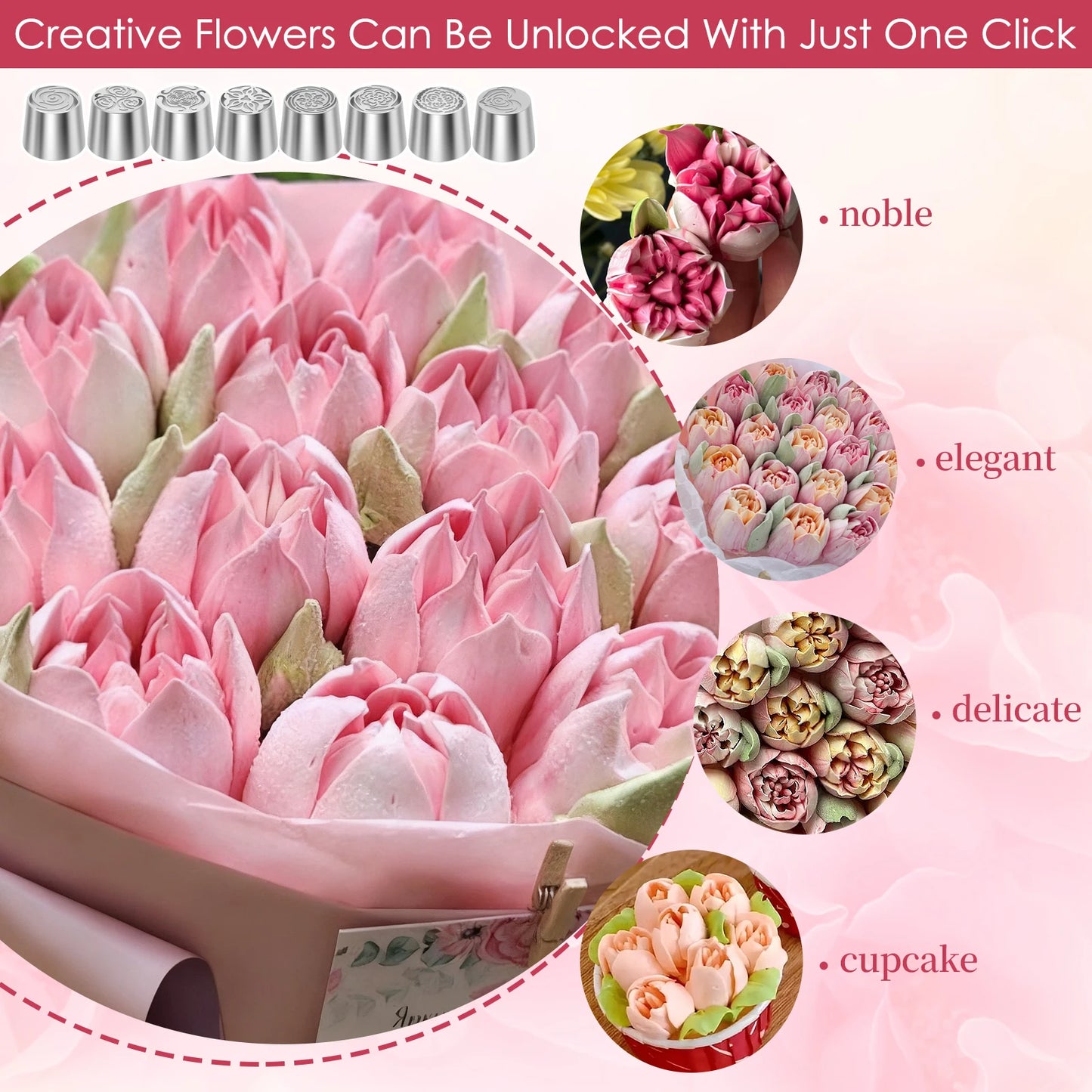 6/8Pcs Flower Russian Piping Tip Set DIY Baking Cupcake Cookie Decorating Stainless Steel Layered Rose Icing Tip Kitchen Gadgets