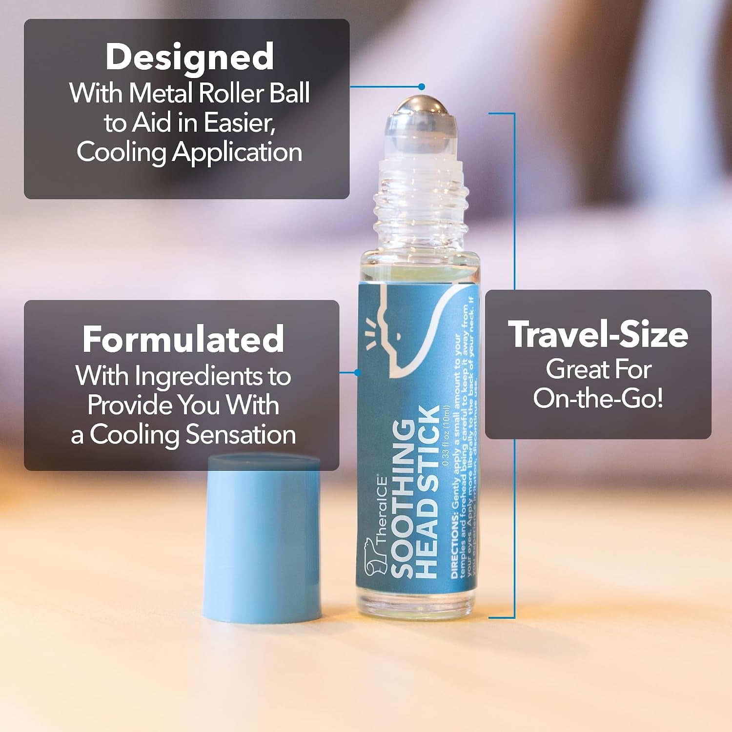 Soothing Head Stick 10 Ml (.33-Oz) Essential Oil Roll on Aromatherapy: Peppermint, Spearmint, Lavender, Chamomile, Rosemary, Eucalyptus. Metal Roller. USA Made