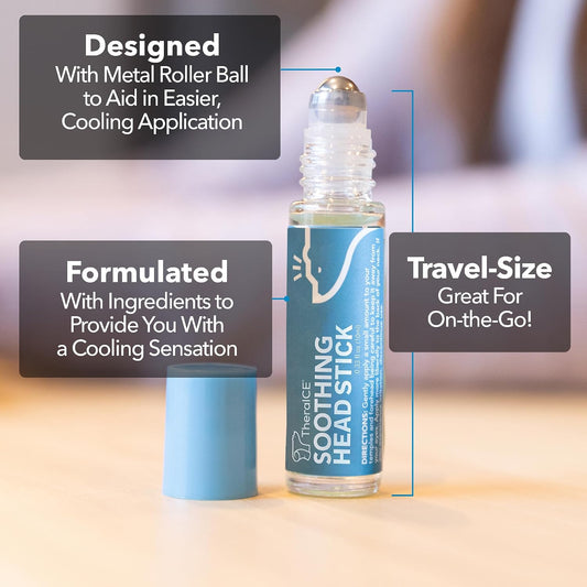 Soothing Head Stick 10 Ml (.33-Oz) Essential Oil Roll on Aromatherapy: Peppermint, Spearmint, Lavender, Chamomile, Rosemary, Eucalyptus. Metal Roller. USA Made